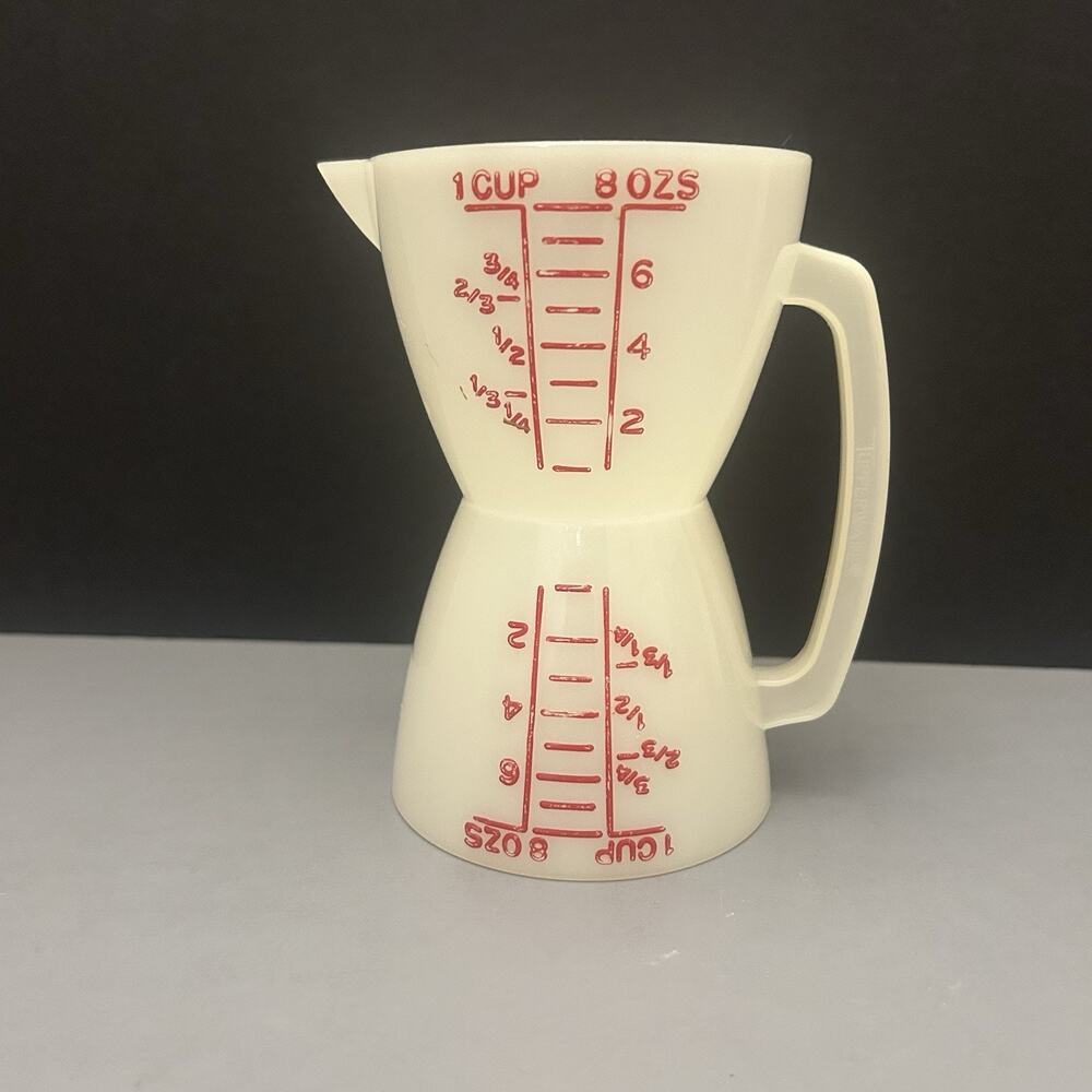 Vintage Tupperware Wet and Dry Twin Measuring Double 1 Cup/8 oz Red Letters